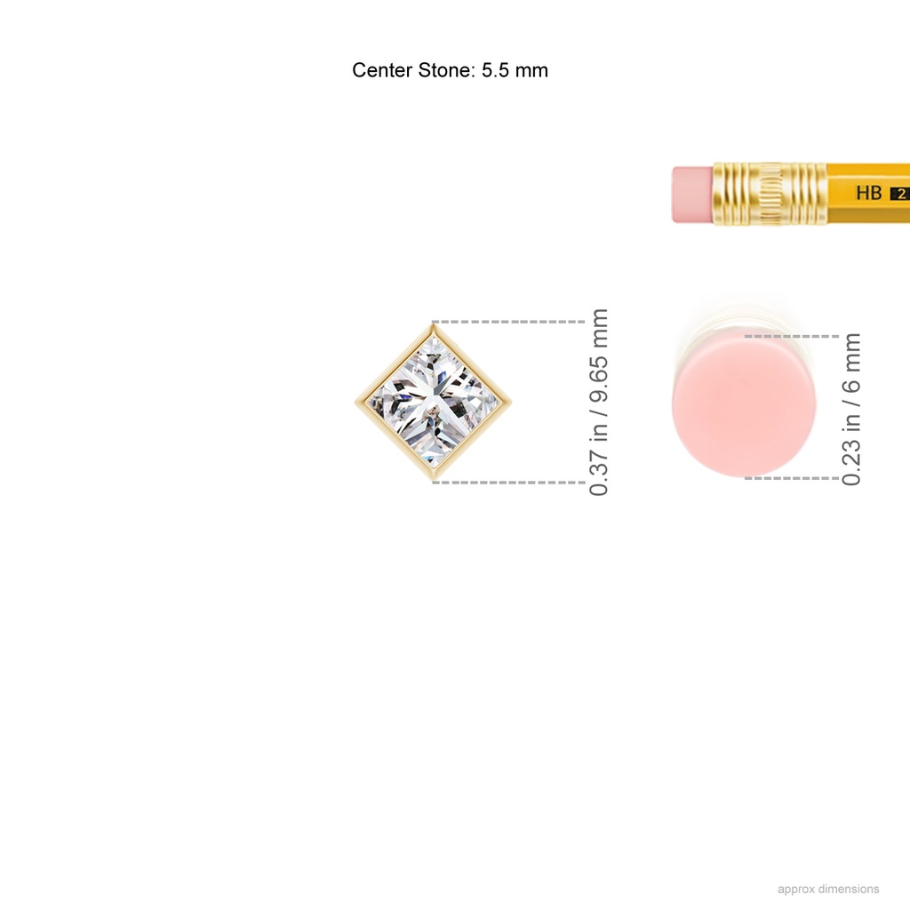 5.5mm IJI1I2 Bezel-Set Princess-Cut Diamond Solitaire Pendant in Yellow Gold ruler