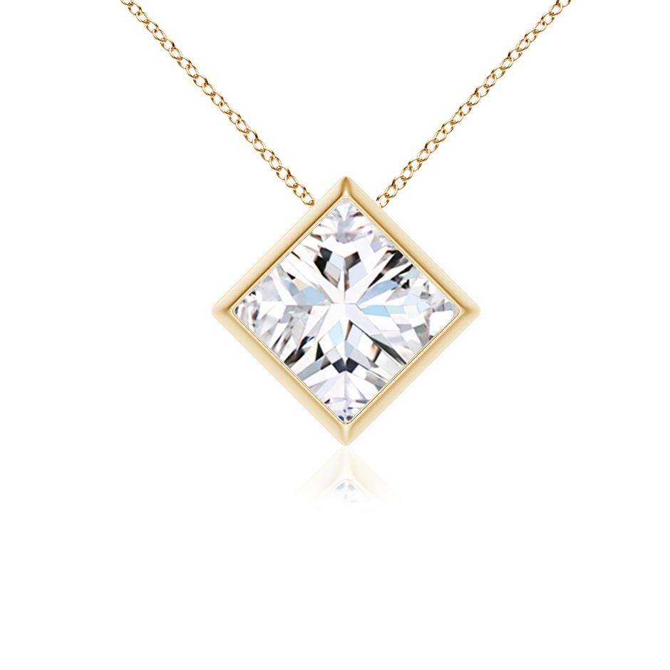 6.8mm GVS2 Bezel-Set Princess-Cut Diamond Solitaire Pendant in Yellow Gold 