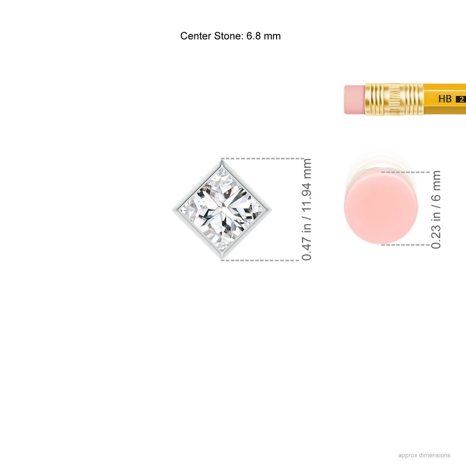 6.8mm HSI2 Bezel-Set Princess-Cut Diamond Solitaire Pendant in P950 Platinum ruler
