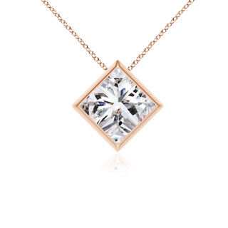 6.8mm IJI1I2 Bezel-Set Princess-Cut Diamond Solitaire Pendant in Rose Gold