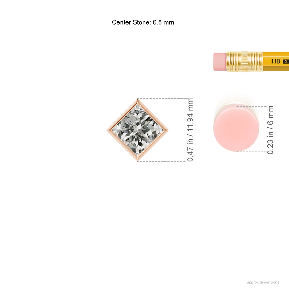 6.8mm KI3 Bezel-Set Princess-Cut Diamond Solitaire Pendant in Rose Gold ruler