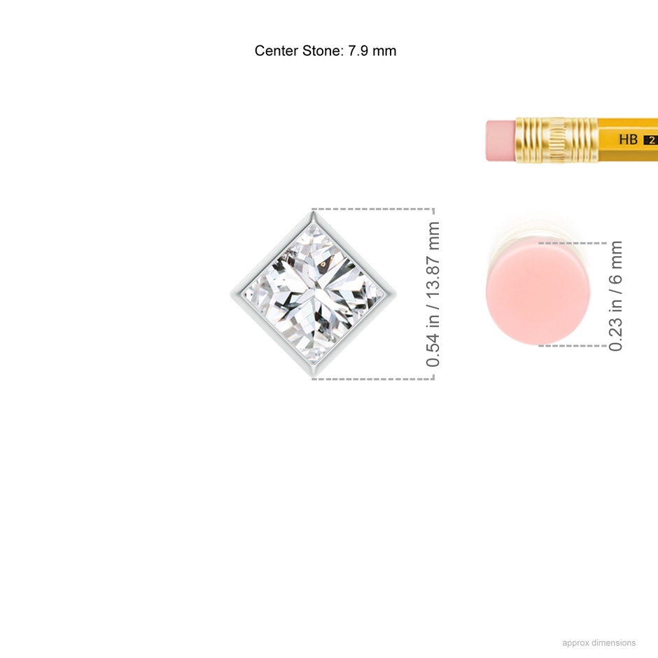 7.9mm HSI2 Bezel-Set Princess-Cut Diamond Solitaire Pendant in P950 Platinum ruler