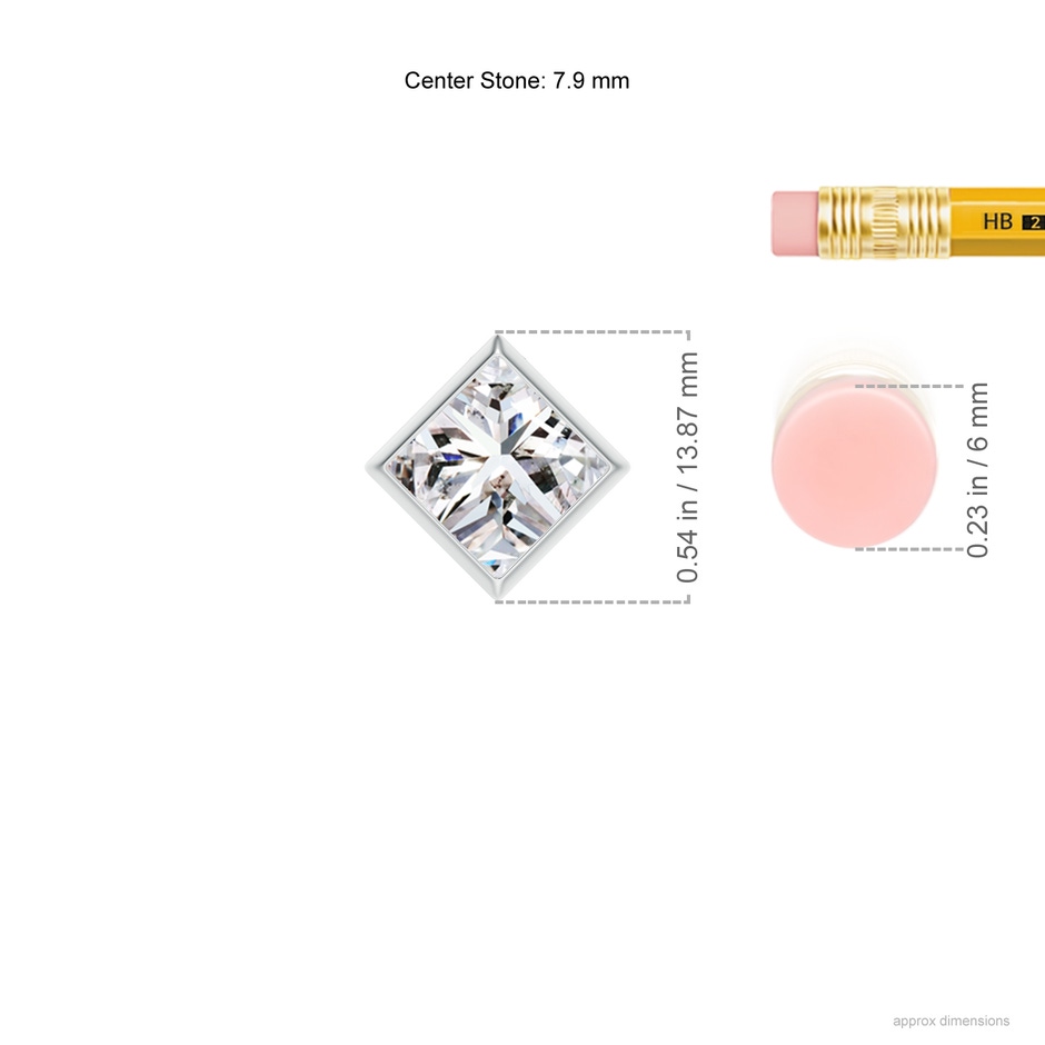 7.9mm IJI1I2 Bezel-Set Princess-Cut Diamond Solitaire Pendant in P950 Platinum ruler