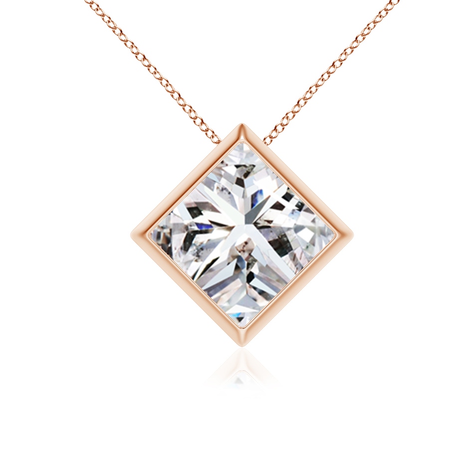 7.9mm IJI1I2 Bezel-Set Princess-Cut Diamond Solitaire Pendant in Rose Gold 