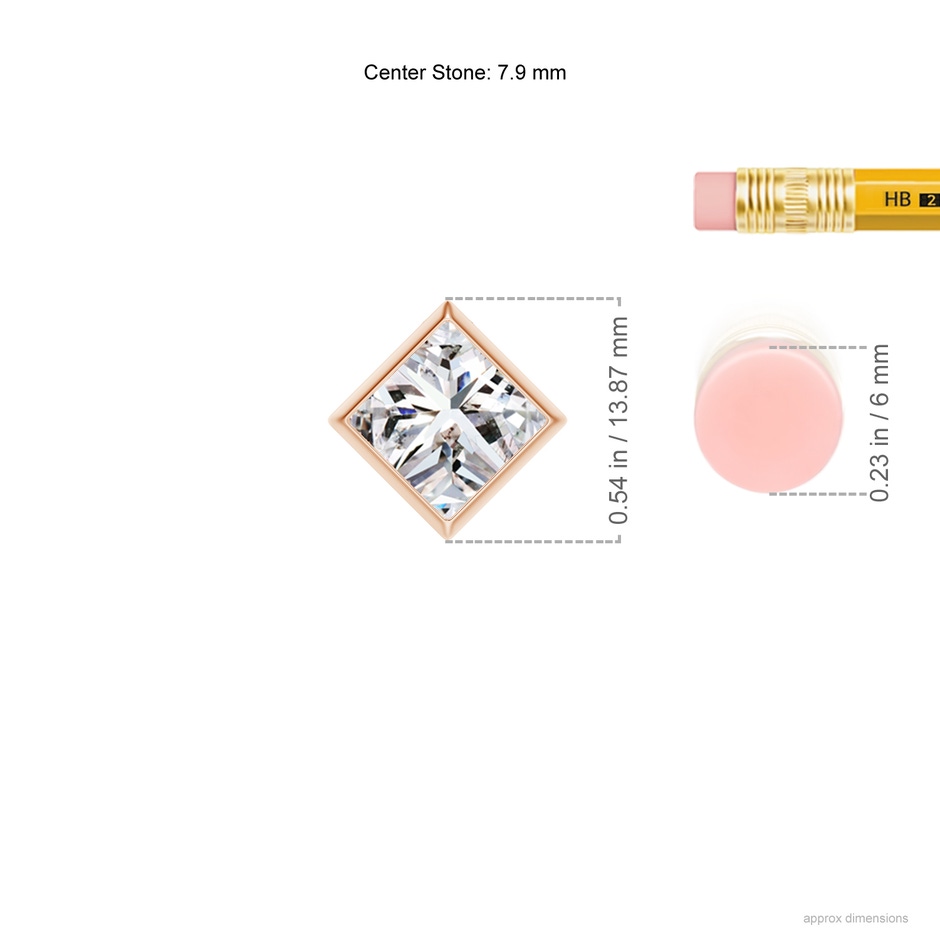 7.9mm IJI1I2 Bezel-Set Princess-Cut Diamond Solitaire Pendant in Rose Gold ruler
