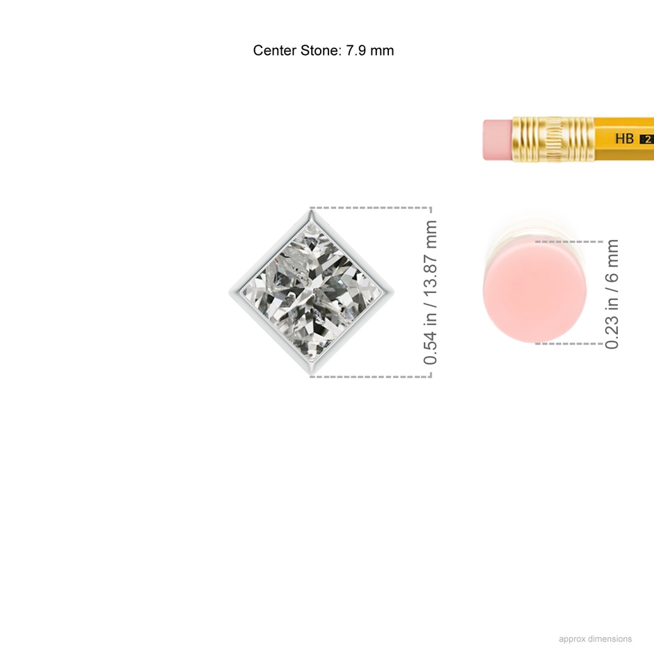 7.9mm KI3 Bezel-Set Princess-Cut Diamond Solitaire Pendant in P950 Platinum ruler