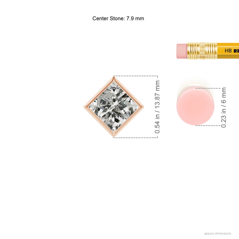 7.9mm KI3 Bezel-Set Princess-Cut Diamond Solitaire Pendant in Rose Gold ruler
