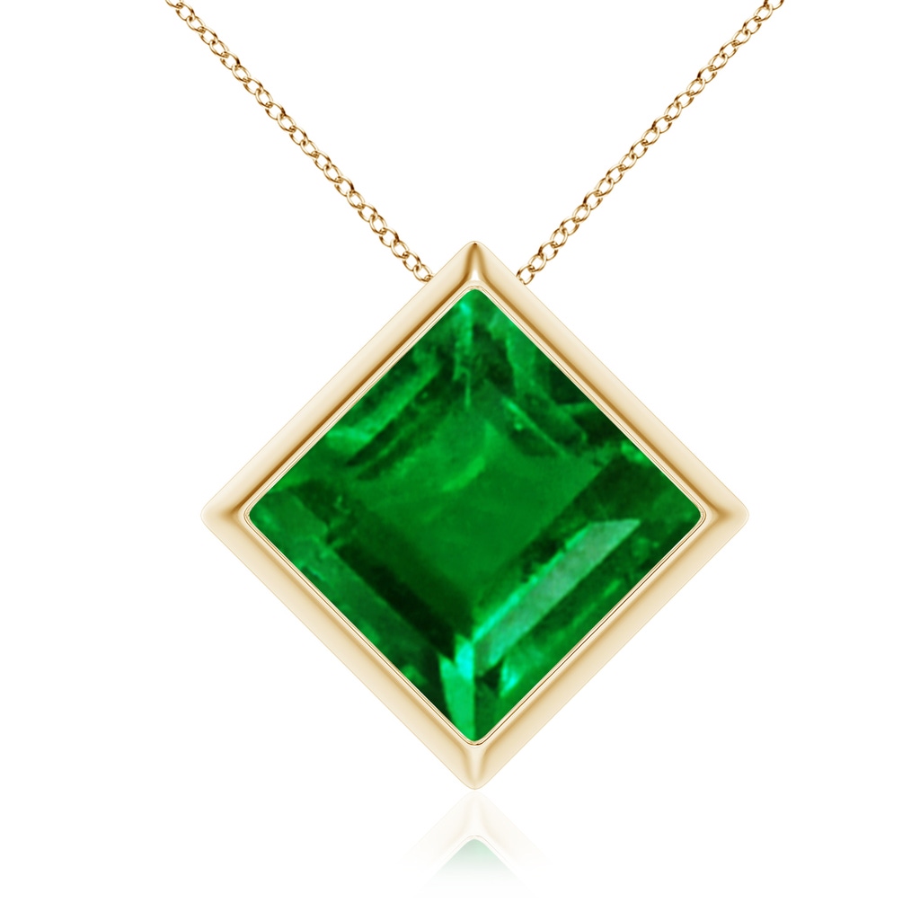 10mm AAAA Bezel-Set Square Emerald Solitaire Pendant in Yellow Gold