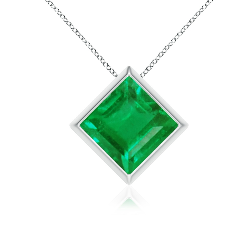 8mm AA Bezel-Set Square Emerald Solitaire Pendant in White Gold