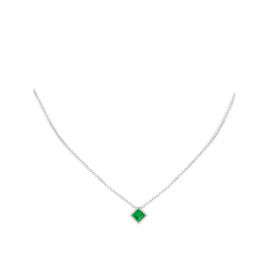 8mm AA Bezel-Set Square Emerald Solitaire Pendant in White Gold pen