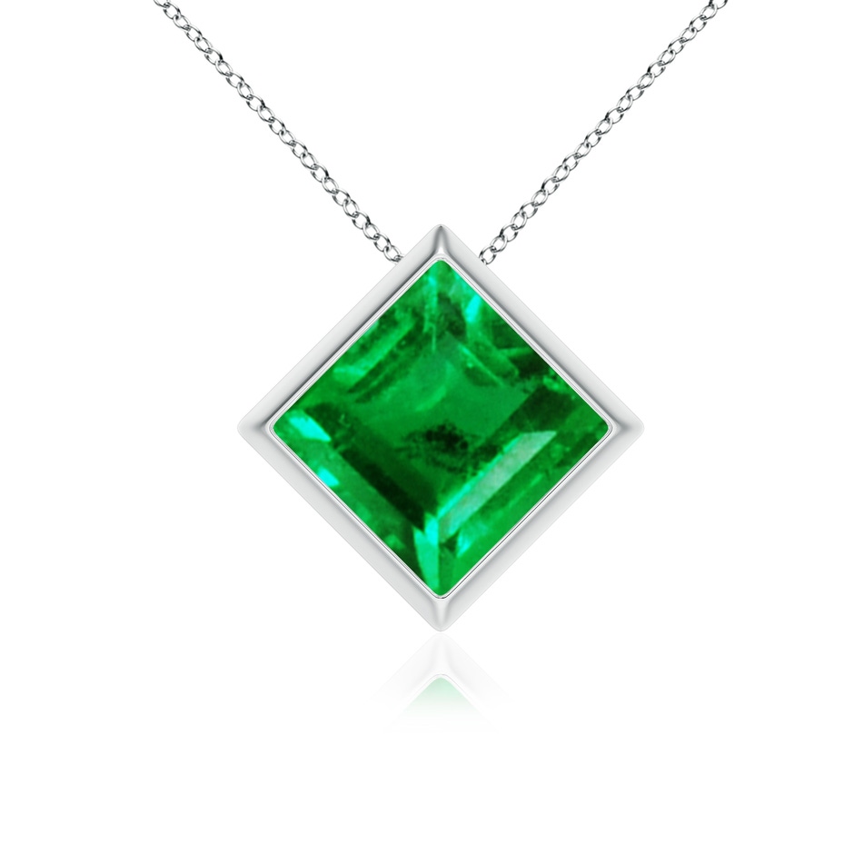 8mm AAA Bezel-Set Square Emerald Solitaire Pendant in White Gold 