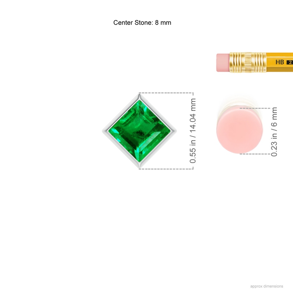 8mm AAA Bezel-Set Square Emerald Solitaire Pendant in White Gold ruler