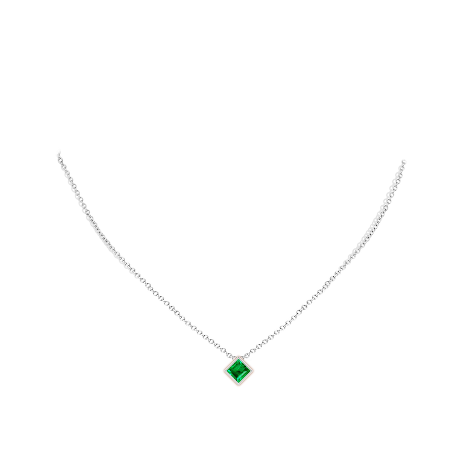 8mm AAA Bezel-Set Square Emerald Solitaire Pendant in White Gold pen