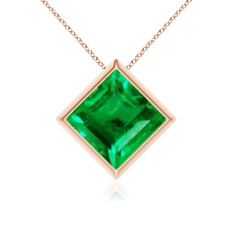 9mm AAA Bezel-Set Square Emerald Solitaire Pendant in Rose Gold