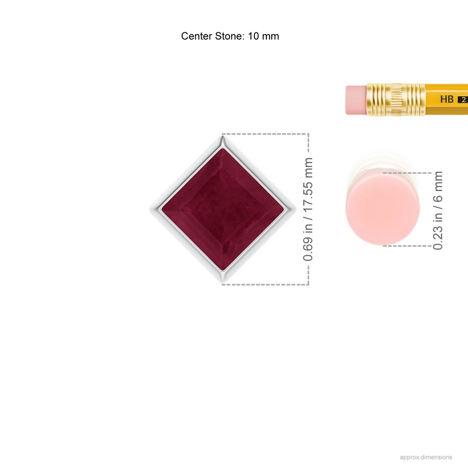 10mm A Bezel-Set Square Ruby Solitaire Pendant in P950 Platinum ruler
