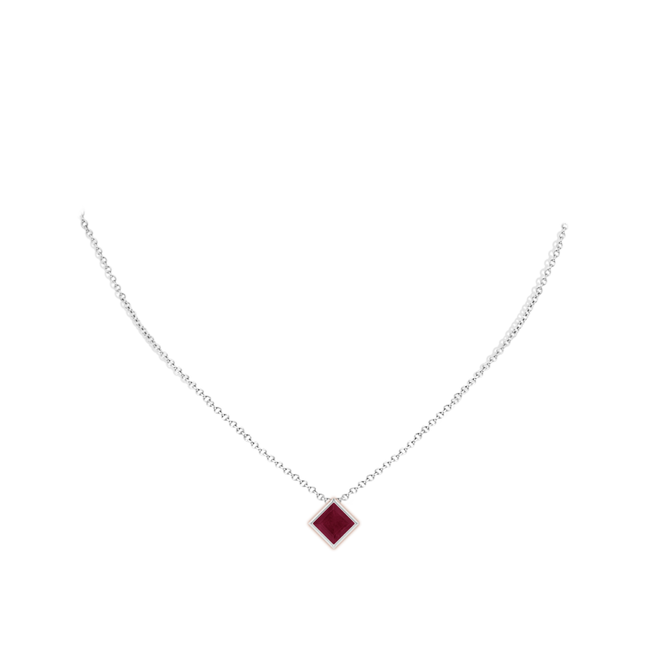 10mm A Bezel-Set Square Ruby Solitaire Pendant in P950 Platinum pen