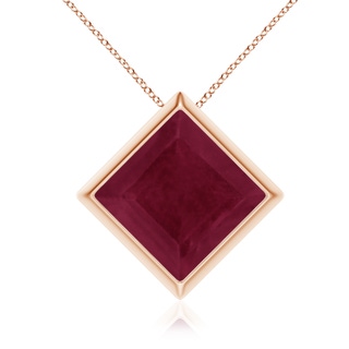 10mm A Bezel-Set Square Ruby Solitaire Pendant in Rose Gold
