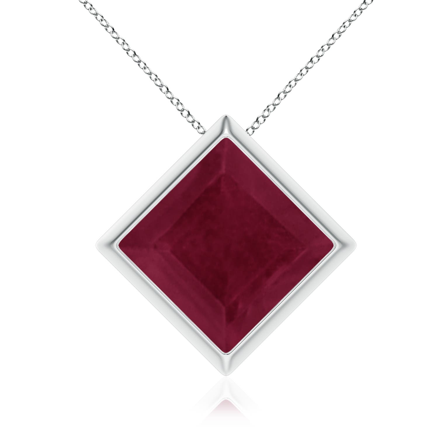 Angara 4.6 CTW Bezel-Set Square Ruby Solitaire Pendant in 14K White Gold