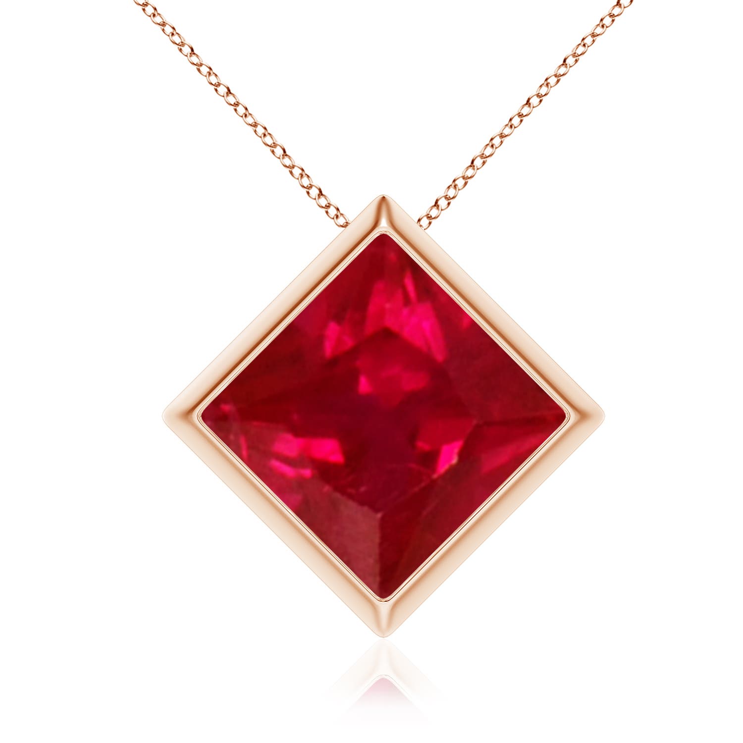 Angara 4.6 CTW Bezel-Set Square Ruby Solitaire Pendant in 18K Rose Gold
