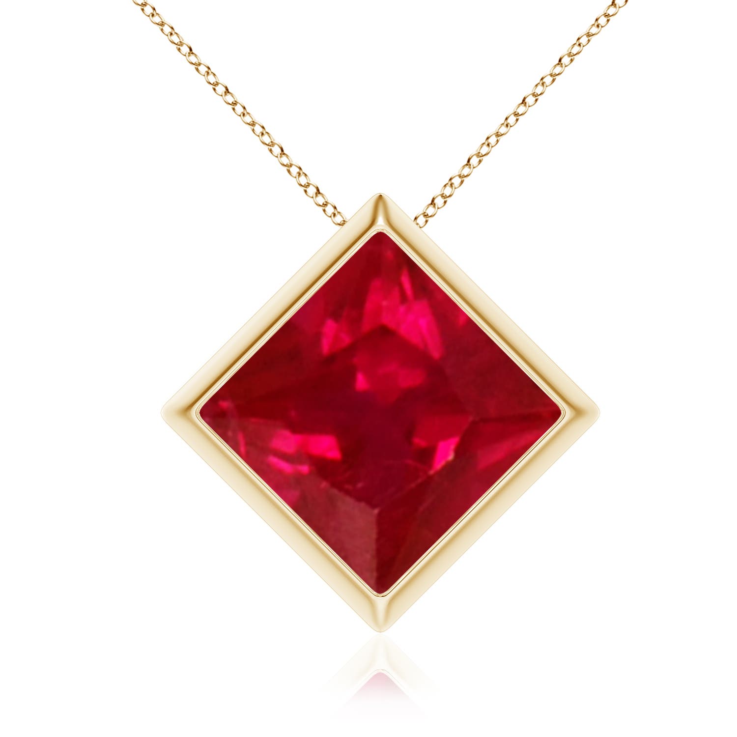 Angara 4.6 CTW Bezel-Set Square Ruby Solitaire Pendant in 14K Yellow Gold