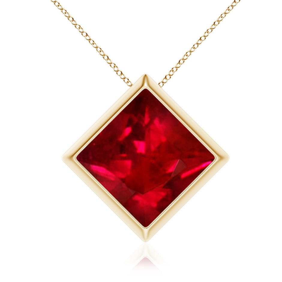 10mm AAAA Bezel-Set Square Ruby Solitaire Pendant in Yellow Gold 