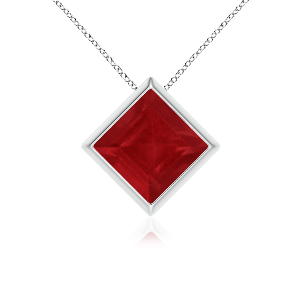 8mm AA Bezel-Set Square Ruby Solitaire Pendant in White Gold