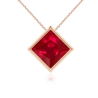 8mm AAA Bezel-Set Square Ruby Solitaire Pendant in 10K Rose Gold