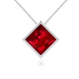 8mm AAAA Bezel-Set Square Ruby Solitaire Pendant in P950 Platinum