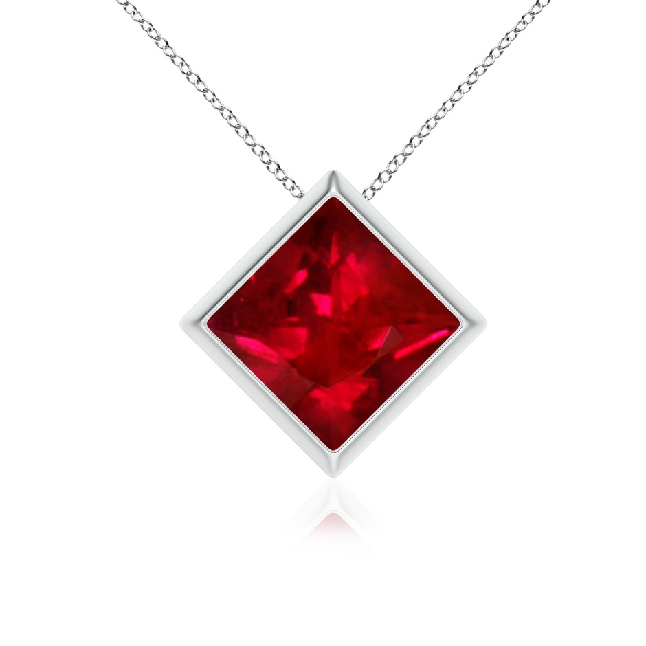 8mm AAAA Bezel-Set Square Ruby Solitaire Pendant in P950 Platinum 