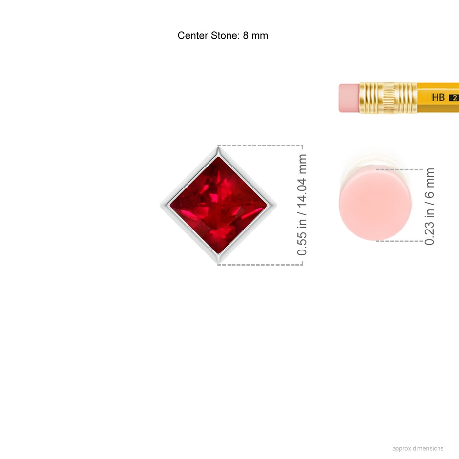 8mm AAAA Bezel-Set Square Ruby Solitaire Pendant in P950 Platinum ruler