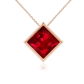 8mm AAAA Bezel-Set Square Ruby Solitaire Pendant in Rose Gold