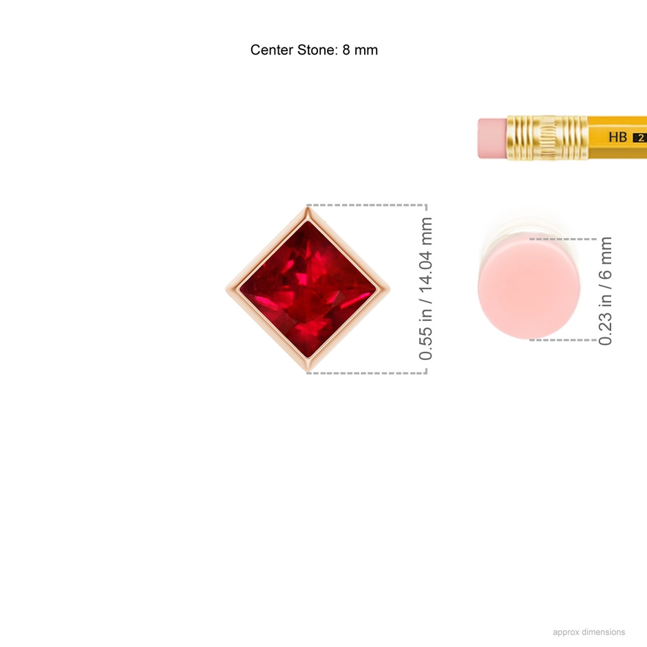 8mm AAAA Bezel-Set Square Ruby Solitaire Pendant in Rose Gold ruler