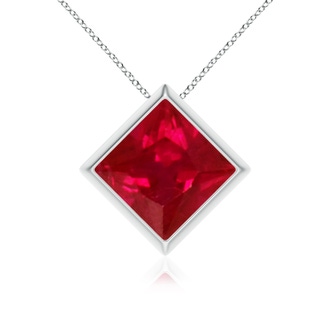 9mm AAA Bezel-Set Square Ruby Solitaire Pendant in P950 Platinum