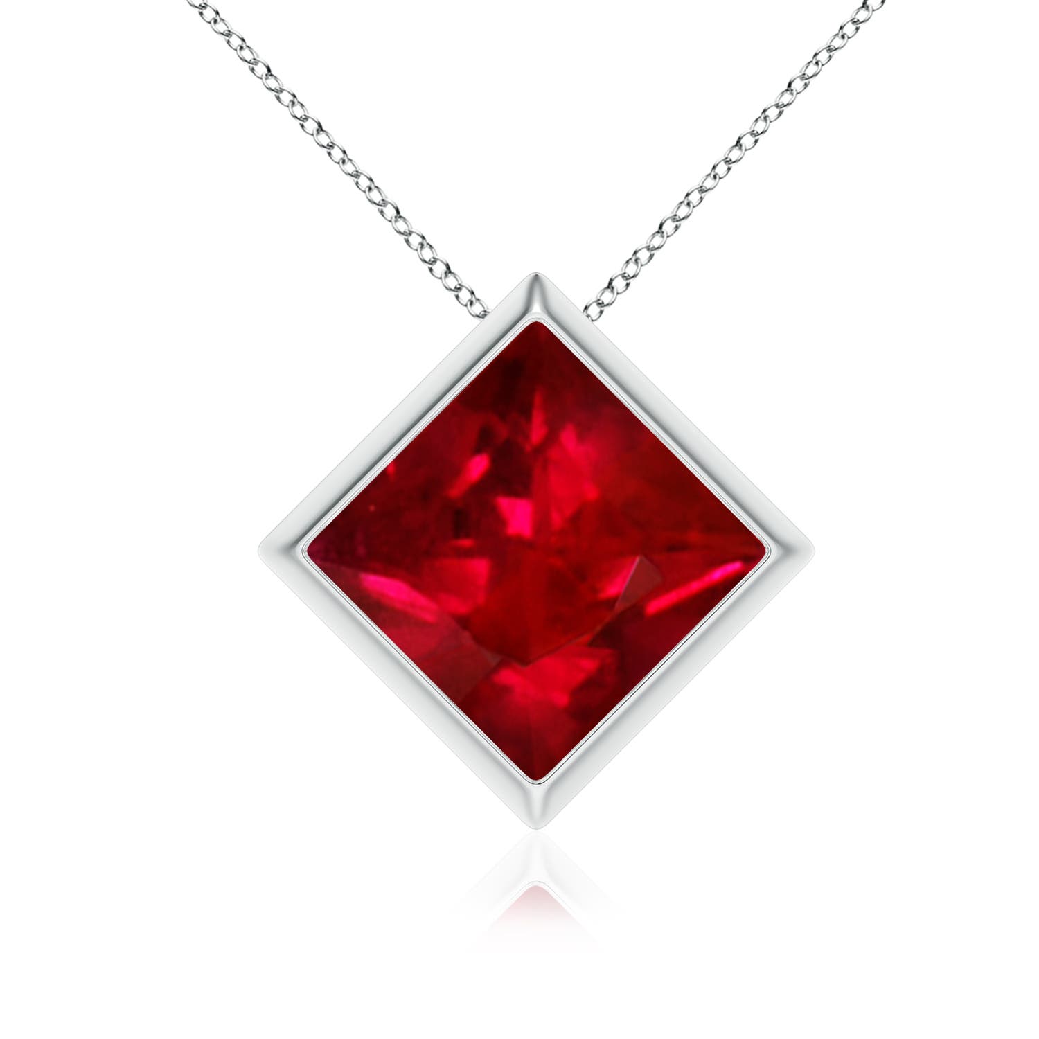 Angara 3.75 CTW Bezel-Set Square Ruby Solitaire Pendant in 18K White Gold