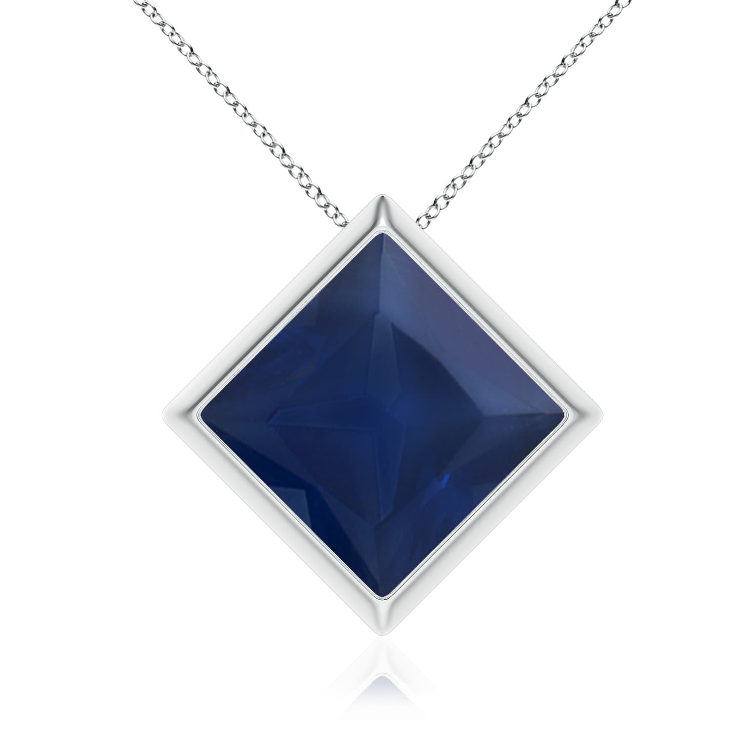 Angara 5.5 CTW Bezel-Set Square Blue Sapphire Solitaire Pendant in 18K White Gold