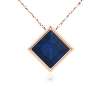 8mm AA Bezel-Set Square Blue Sapphire Solitaire Pendant in 9K Rose Gold