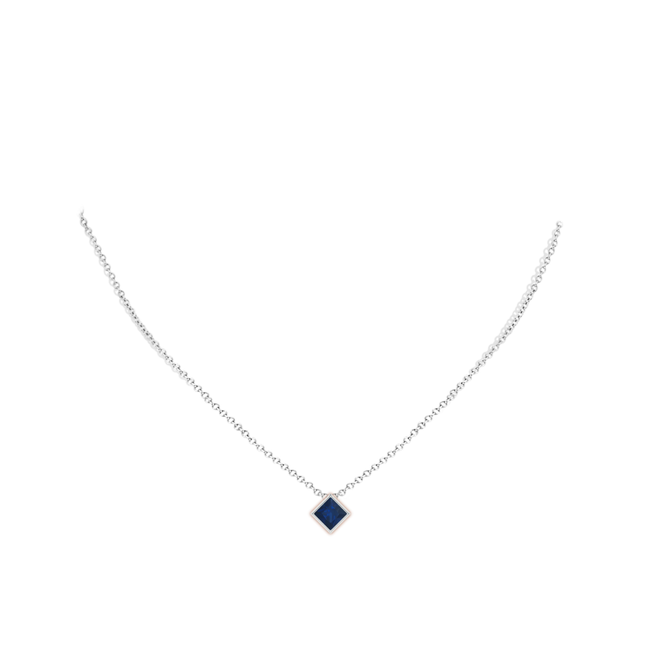 8mm AA Bezel-Set Square Blue Sapphire Solitaire Pendant in P950 Platinum pen