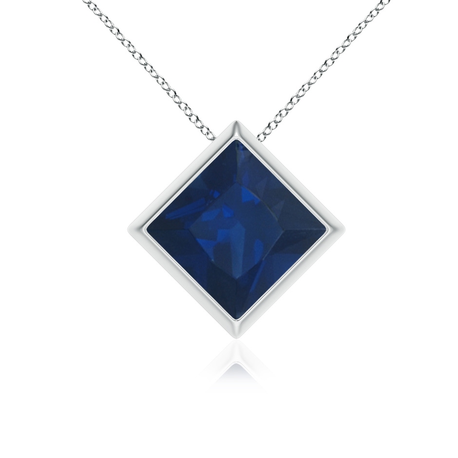 8mm AA Bezel-Set Square Blue Sapphire Solitaire Pendant in White Gold 