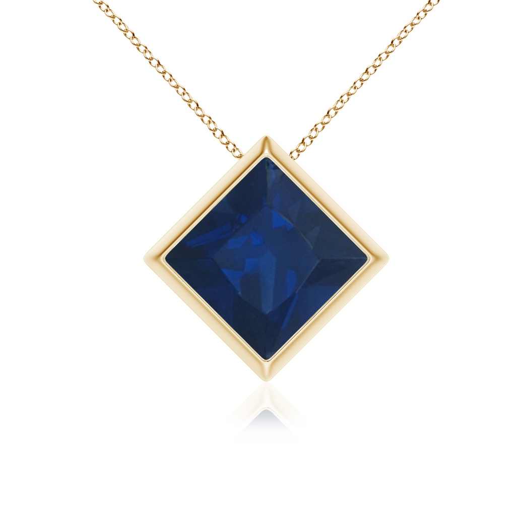8mm AA Bezel-Set Square Blue Sapphire Solitaire Pendant in Yellow Gold