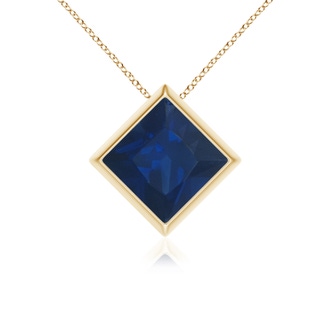 8mm AA Bezel-Set Square Blue Sapphire Solitaire Pendant in Yellow Gold