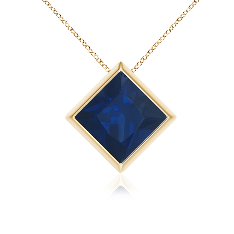 8mm AA Bezel-Set Square Blue Sapphire Solitaire Pendant in Yellow Gold 