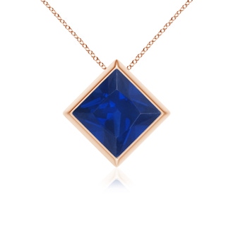 8mm AAA Bezel-Set Square Blue Sapphire Solitaire Pendant in Rose Gold