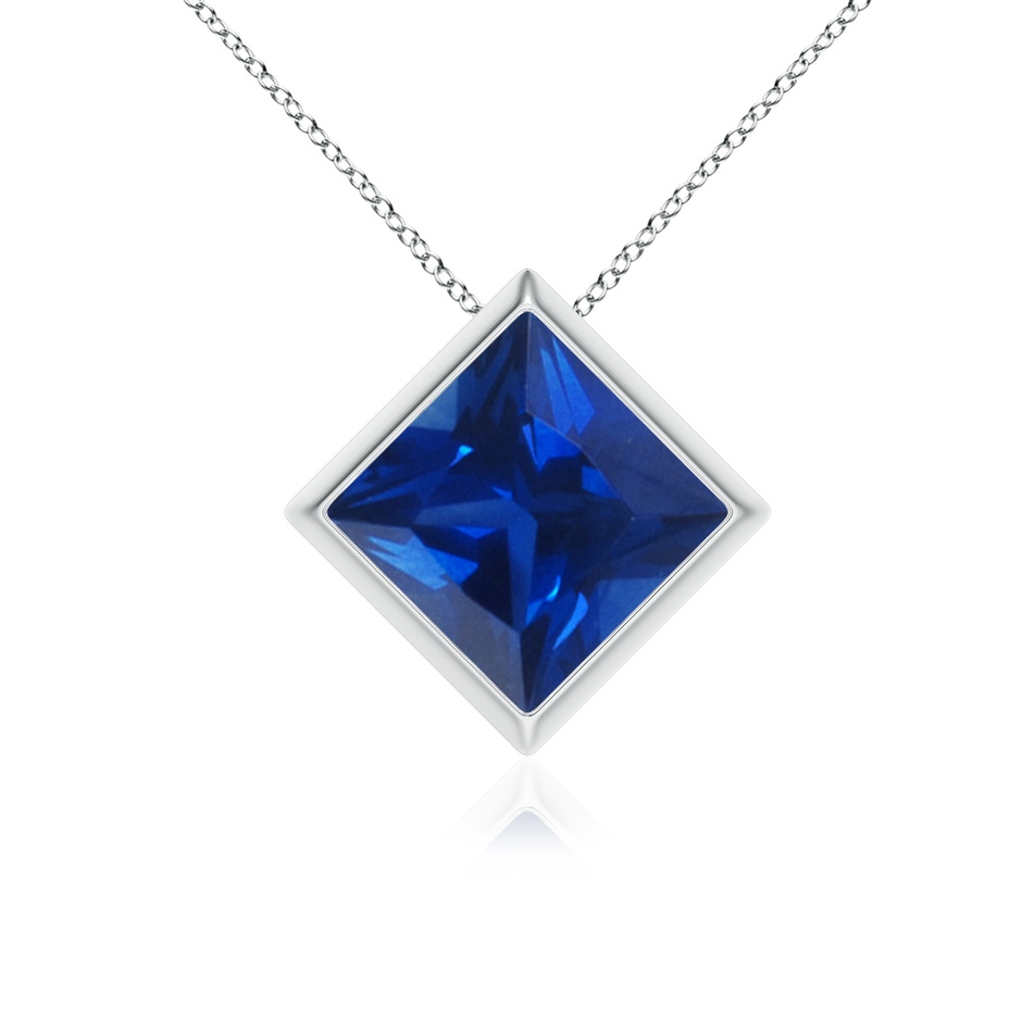 8mm AAAA Bezel-Set Square Blue Sapphire Solitaire Pendant in P950 Platinum 