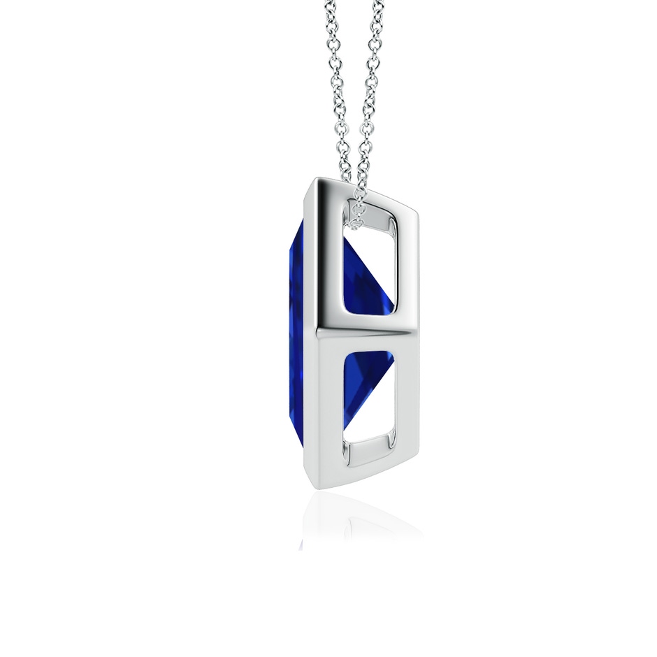 8mm AAAA Bezel-Set Square Blue Sapphire Solitaire Pendant in P950 Platinum side 199