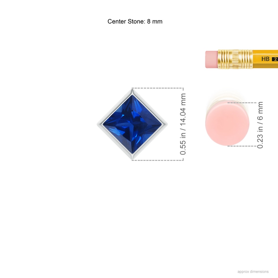 8mm AAAA Bezel-Set Square Blue Sapphire Solitaire Pendant in P950 Platinum ruler