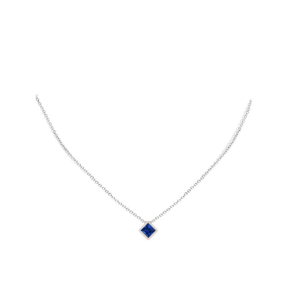 8mm AAAA Bezel-Set Square Blue Sapphire Solitaire Pendant in P950 Platinum pen