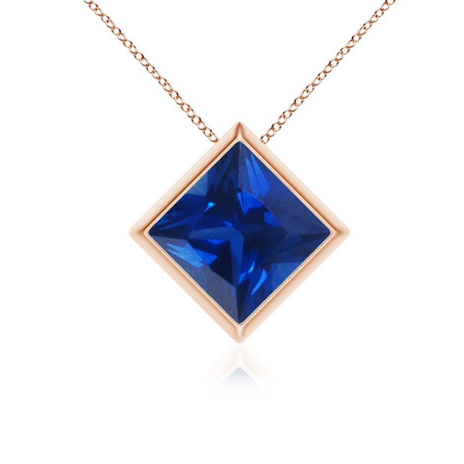 8mm AAAA Bezel-Set Square Blue Sapphire Solitaire Pendant in Rose Gold 