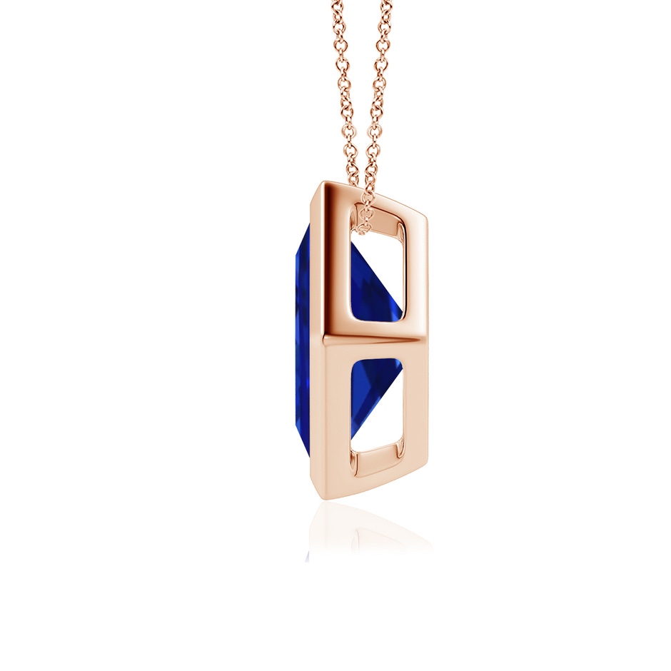 8mm AAAA Bezel-Set Square Blue Sapphire Solitaire Pendant in Rose Gold side 199