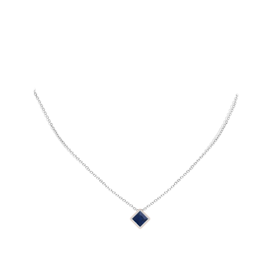 9mm A Bezel-Set Square Blue Sapphire Solitaire Pendant in P950 Platinum pen