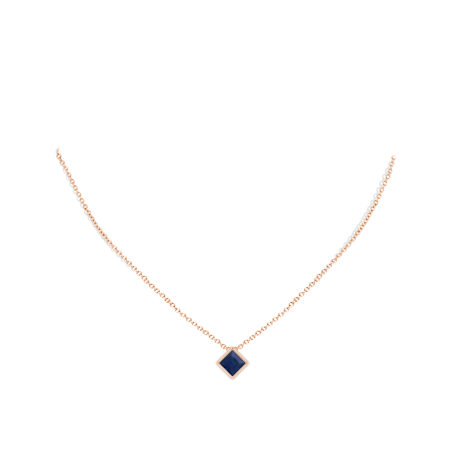 9mm A Bezel-Set Square Blue Sapphire Solitaire Pendant in Rose Gold pen